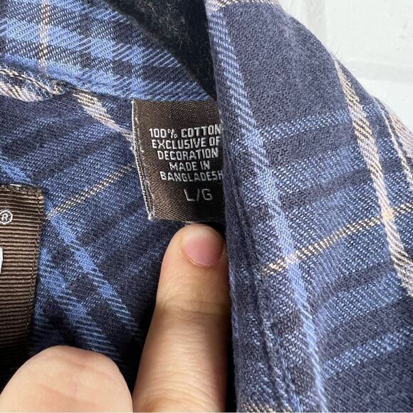 Sz L Timberland Blue & Tan Plaid Button Up Flannel $50 MSRP - Picture 9 of 9